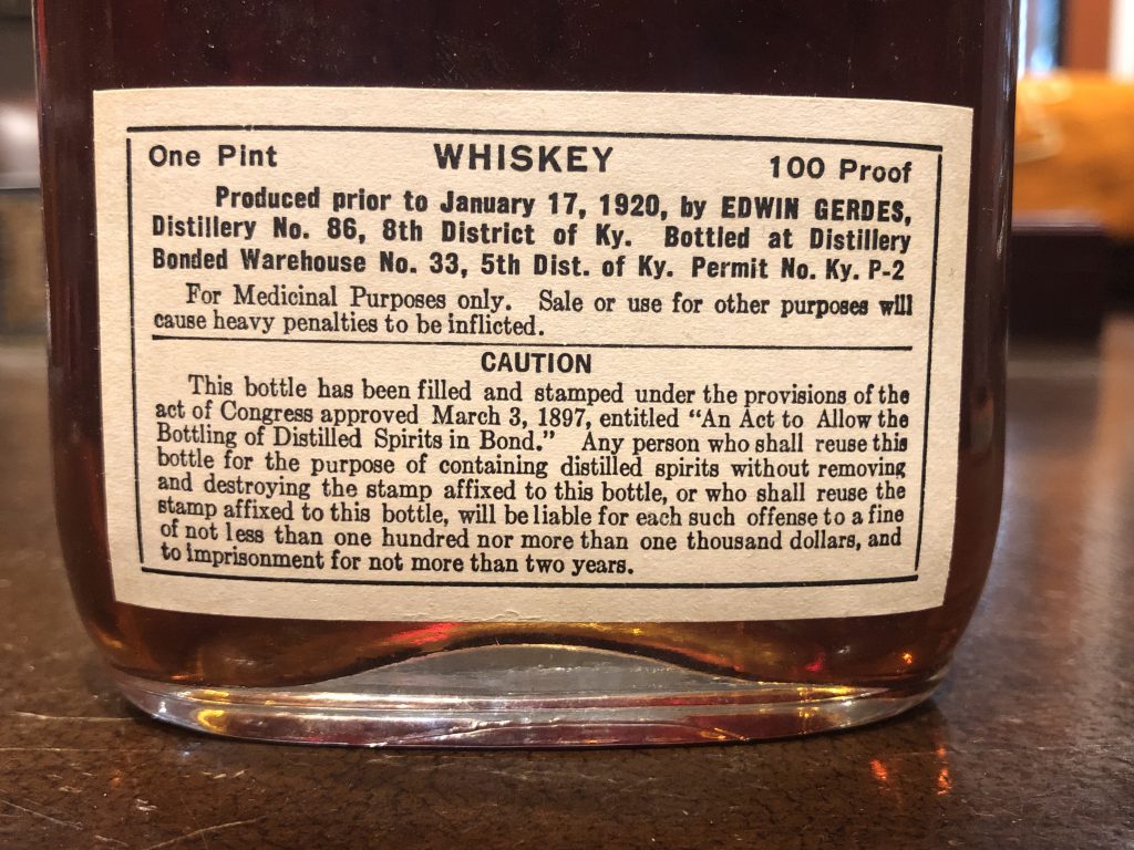Old Lexington Club Kentucky Whiskey Back Label